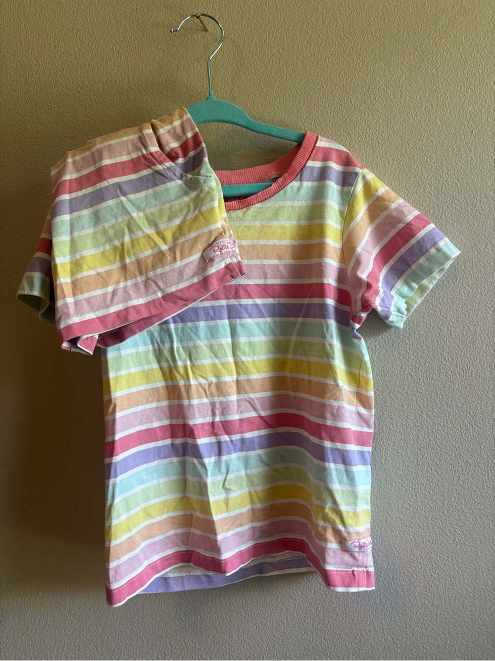 Ruffle Butts Pastel Rainbow Stripe Short-Sleeve Tee - Pink Trim